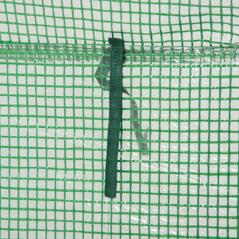 Outsunny tomato greenhouse with green mesh plastic cover and steel frame featuring dark green strap for outdoor spaces