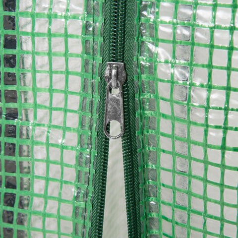 Green mesh plastic cover with silver zipper on outsunny steel frame greenhouse for outdoor spaces