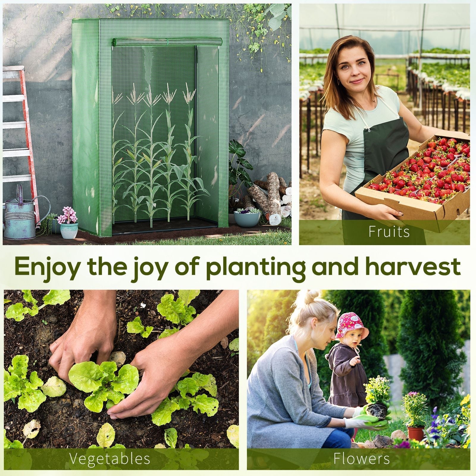 Green mesh tomato greenhouse with steel frame and plastic cover featuring corn stalk design for outdoor spaces