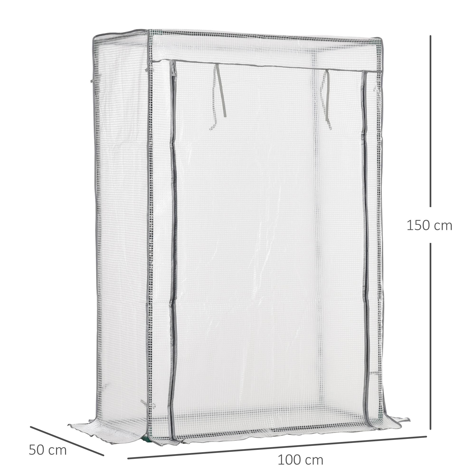 Outsunny mini greenhouse with clear mesh and black steel frame for outdoor spaces measures 150 cm tall 100 cm wide 50 cm deep