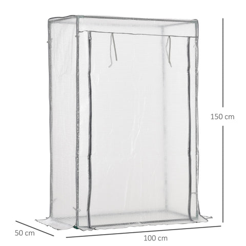 Outsunny mini greenhouse with clear mesh and black steel frame for outdoor spaces measures 150 cm tall 100 cm wide 50 cm deep