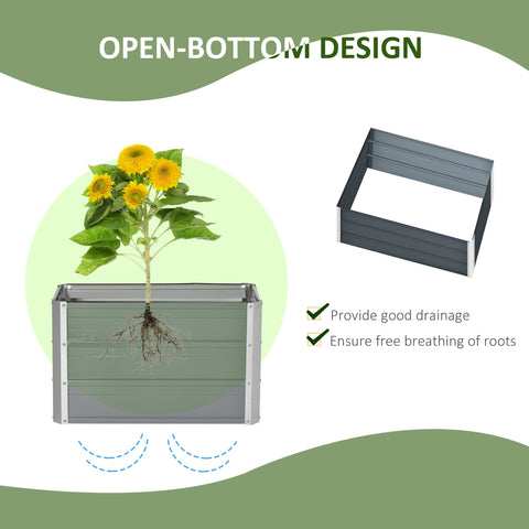 Gray metal raised garden bed with open bottom design and included installation gloves for backyard growing