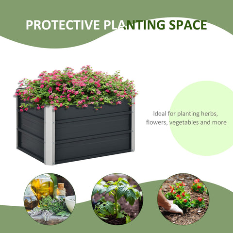 Black and silver galvanized steel raised garden bed with vibrant pink flowers and included installation gloves for patio use