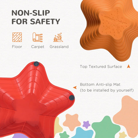 Red star-shaped balance stepping stone with textured top and black suction cups for secure toddler balance play