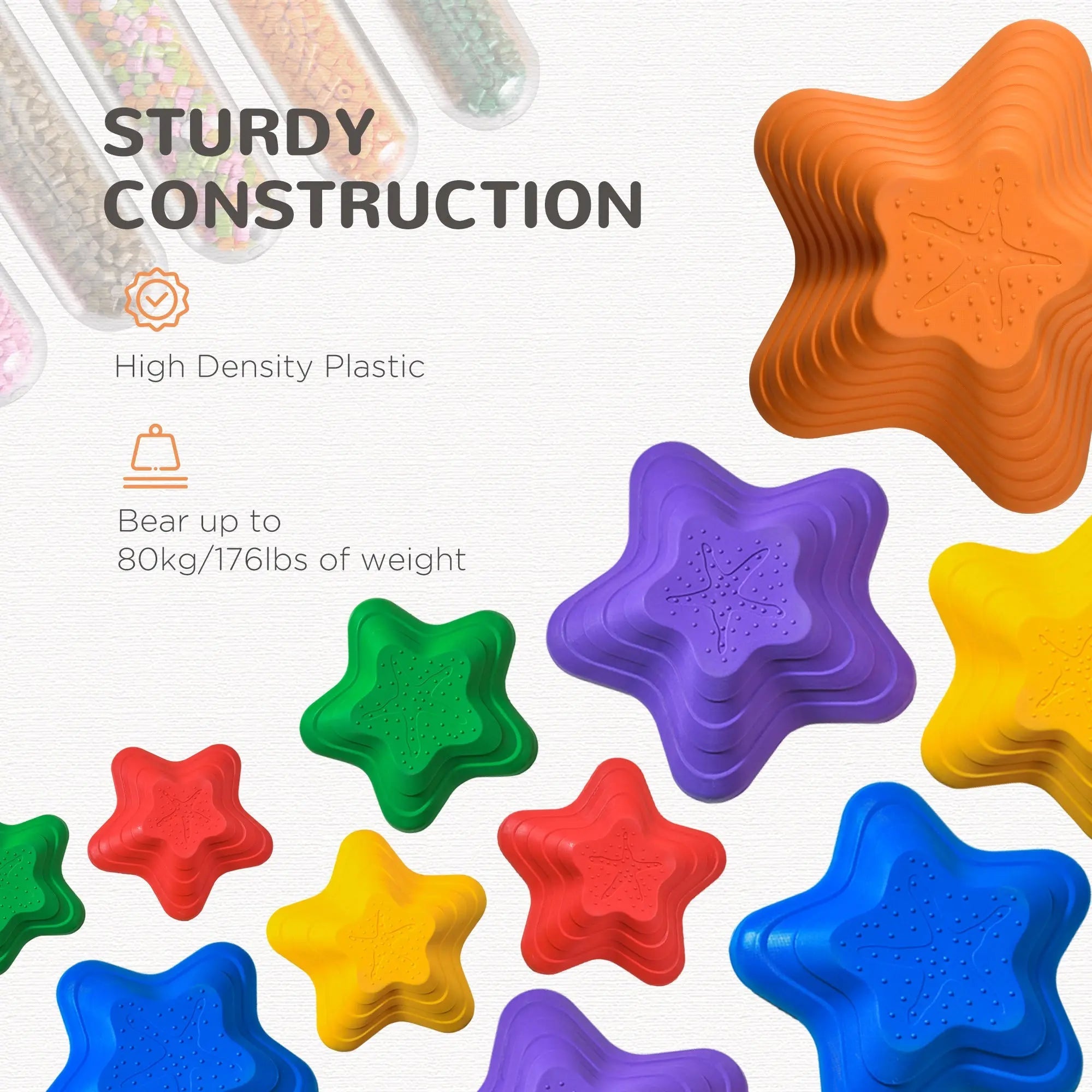 Colorful star-shaped balance stepping stones made of high-density plastic for kids indoor outdoor play