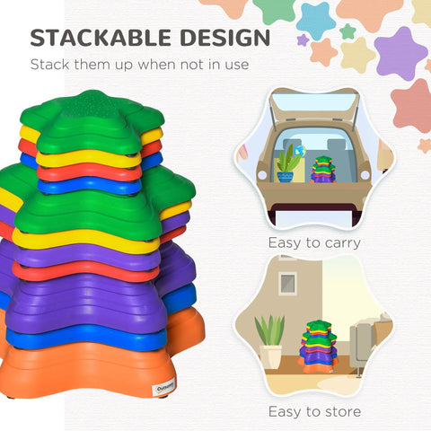 Outsunny star-shaped balance stepping stones in vibrant rainbow colors made of non-slip plastic for toddlers