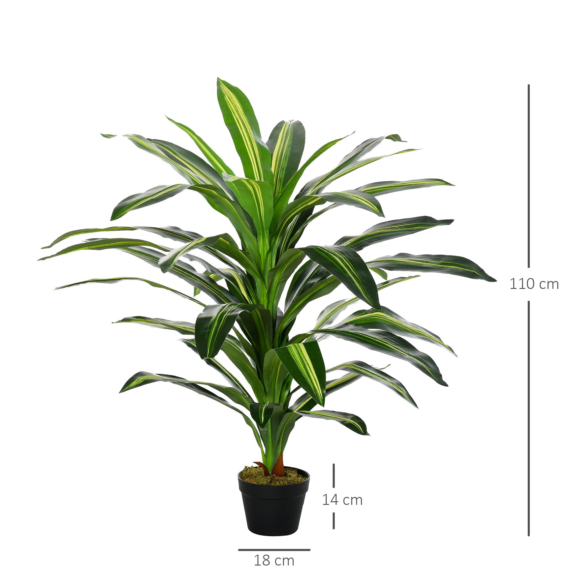 Outsunny 110cm artificial dracaena tree with green and yellow striped leaves in a sleek black nursery pot for indoor outdoor décor