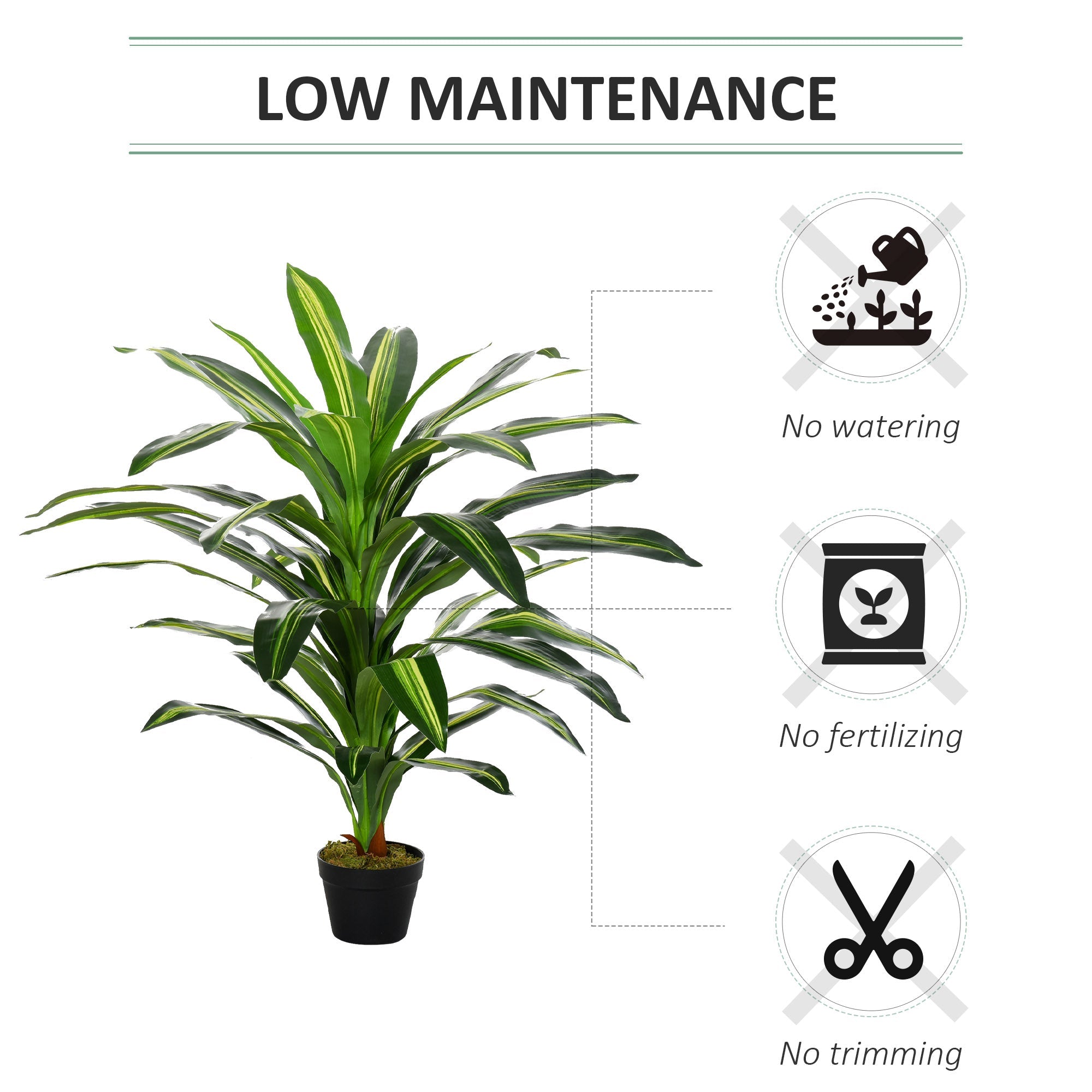 Outsunny 110cm artificial dracaena tree with 40 yellow-striped leaves in a black nursery pot for indoor outdoor décor