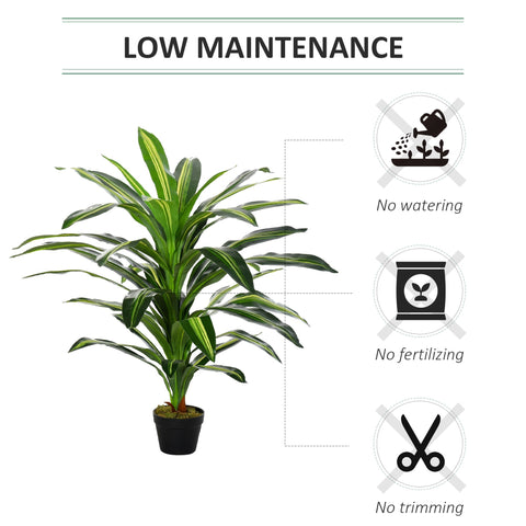 Outsunny 110cm artificial dracaena tree with 40 yellow-striped leaves in a black nursery pot for indoor outdoor décor