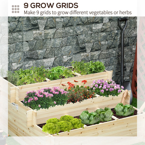 Outsunny light-colored fir wood raised garden bed 105l x 29w with nine planting grids for outdoor use