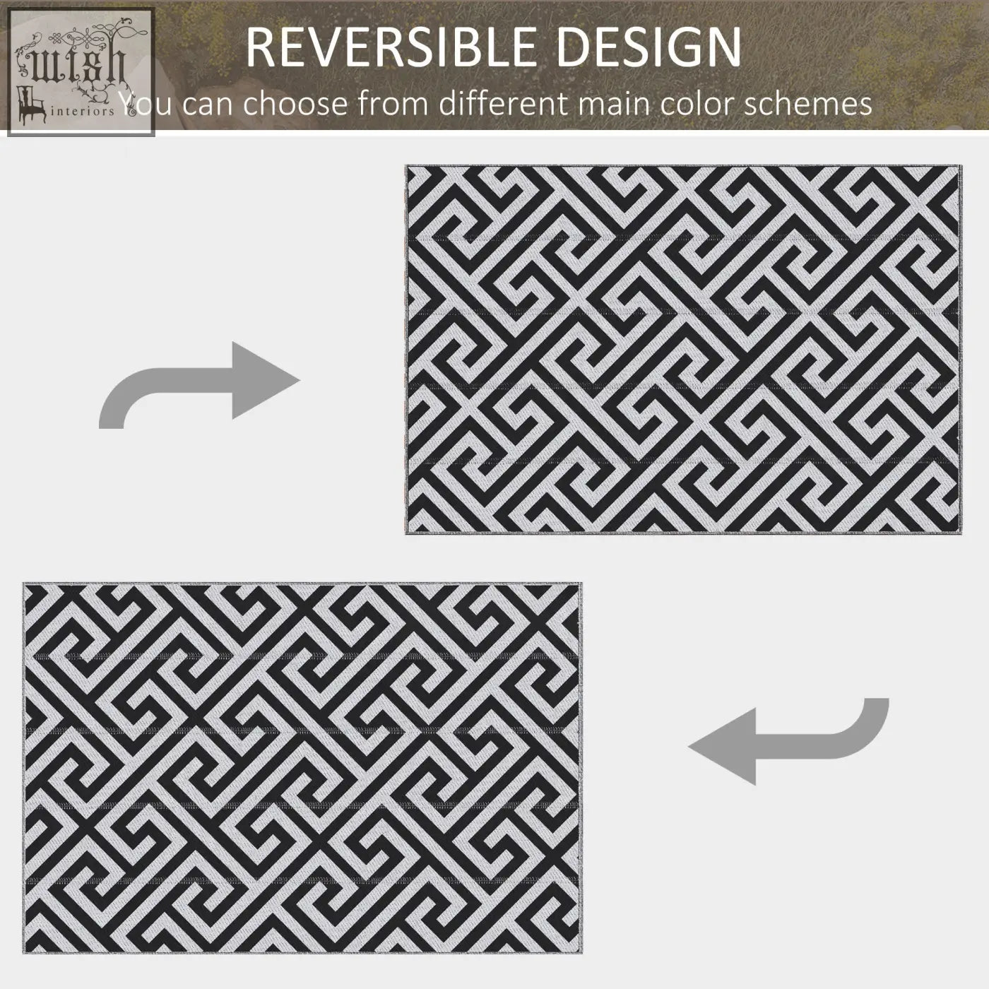 Outsunny black and white geometric outdoor rug reversible mat made of plastic straw perfect for road tour and camping