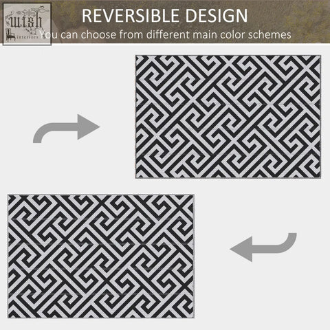 Outsunny black and white geometric outdoor rug reversible mat made of plastic straw perfect for road tour and camping