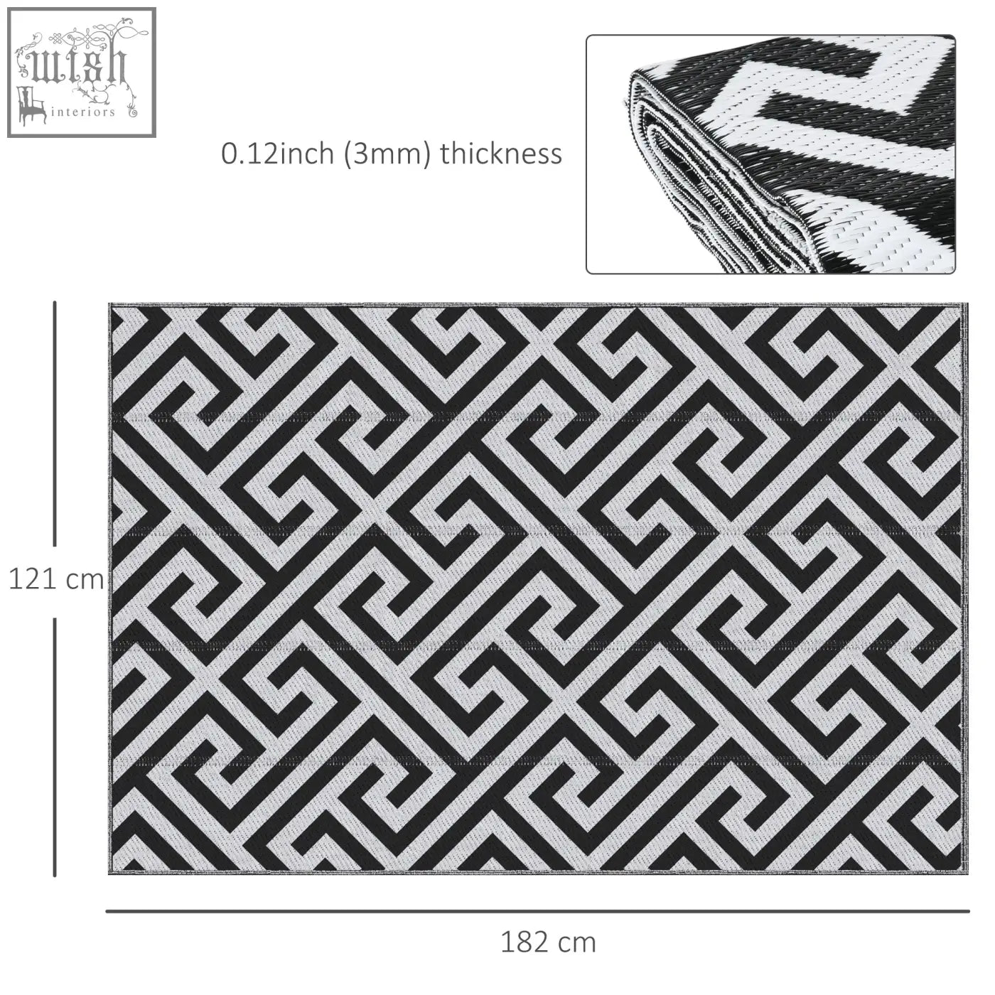 Outsunny black and white outdoor rug with a woven plastic straw texture perfect for road tours and garden use