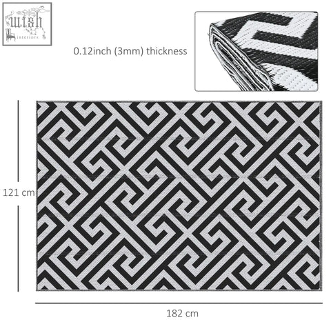 Outsunny black and white outdoor rug with a woven plastic straw texture perfect for road tours and garden use