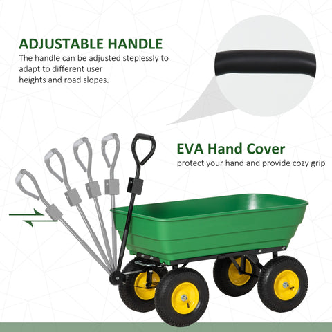Green outsunny garden cart with black metal frame and yellow wheels heavy duty 4 wheel trolley for gardening tasks
