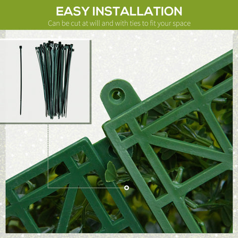 Green plastic 50cm x 50cm milan grass wall panel with grid design and ties for easy installation and privacy fencing