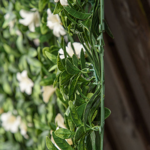 Outsunny 12pcs artificial boxwood wall panels 50cm x 50cm with green ivy and white flowers for garden privacy fence
