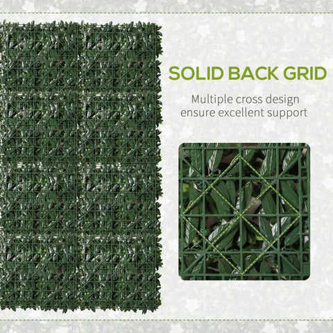 Back view of dark green outsunny artificial boxwood panel 50cm x 50cm with solid grid and cross support design