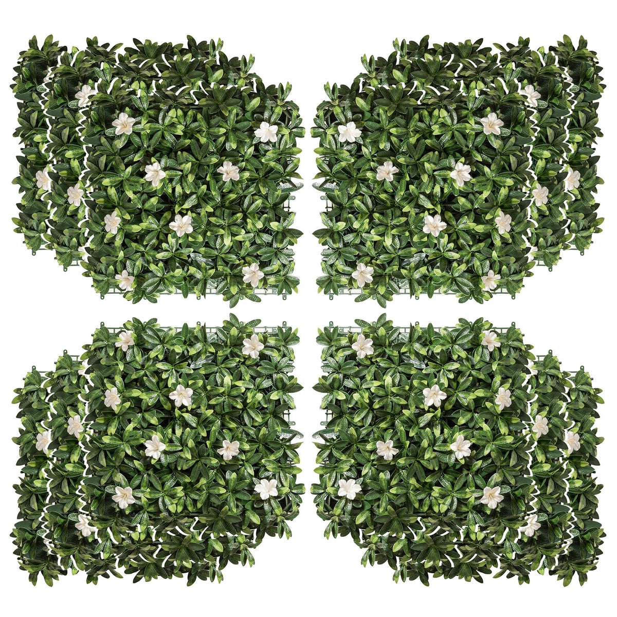 Outsunny 12pcs artificial boxwood wall panels 50cm x 50cm with green foliage and white flowers for home and garden decor