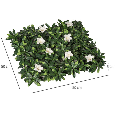 Outsunny 12pcs artificial boxwood wall panel with dense green leaves and white flowers 50cm x 50cm for privacy fence