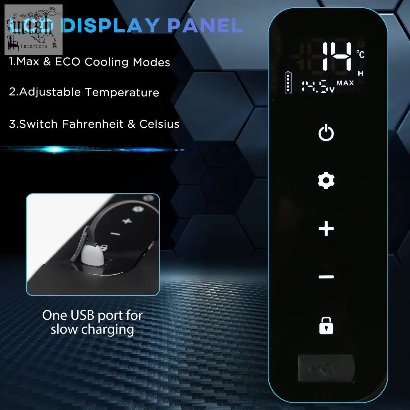 Black remote control with illuminated buttons and digital display for outsunny 25l portable refrigerator with foldable handles