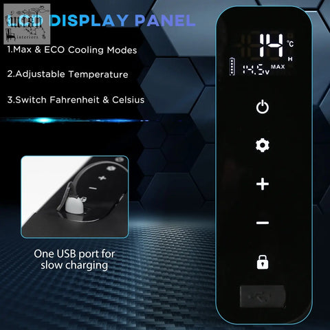 Black remote control with illuminated buttons and digital display for outsunny 25l portable refrigerator with foldable handles