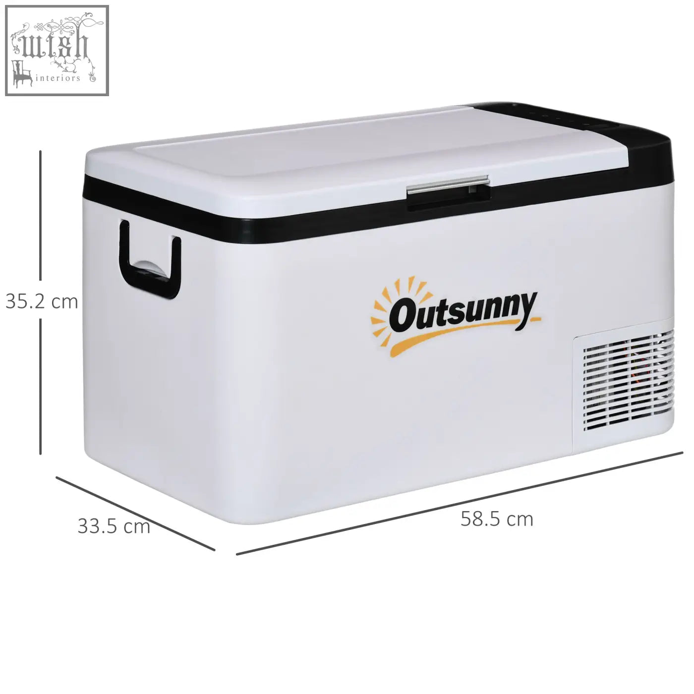 White and black outsunny 25l portable refrigerator with foldable handles and ventilation grille for ice cold storage in cars