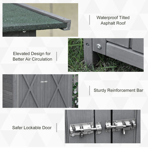 Gray plastic outdoor storage shed with waterproof asphalt roof and sturdy bars for garden storage by Outsunny