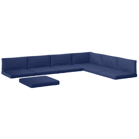 Deep navy blue outsunny seven seat cushions with plush fabric for outdoor sectional dining set comfort