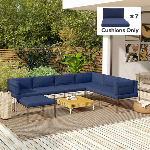 Navy blue outdoor sectional cushions with modern metal frame design featuring seven seat cushions from outsunny