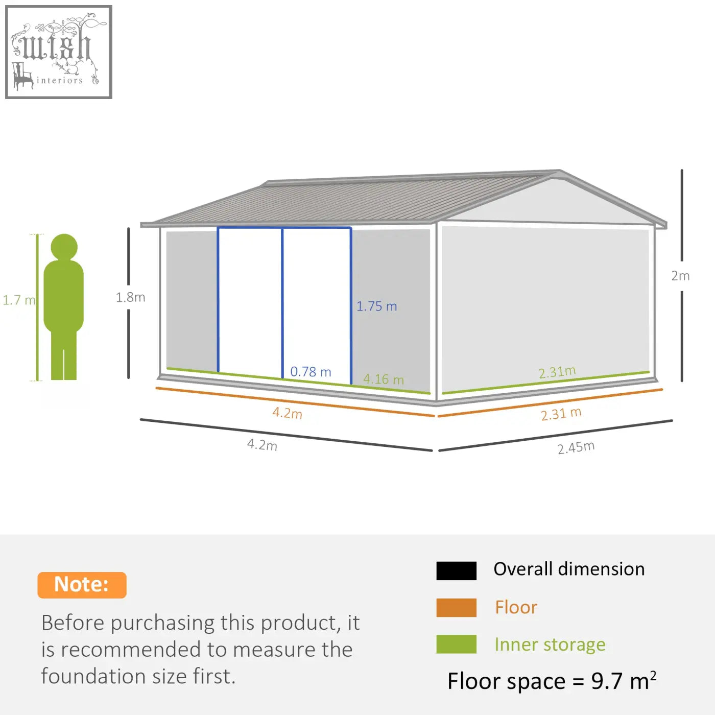 Gray metal outdoor garden storage shed with gabled roof and sliding glass door for tool storage and lawn use