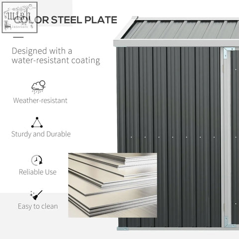 Outsunny grey 14 x 8ft outdoor garden storage shed made of dark gray corrugated color steel plate with tool storage