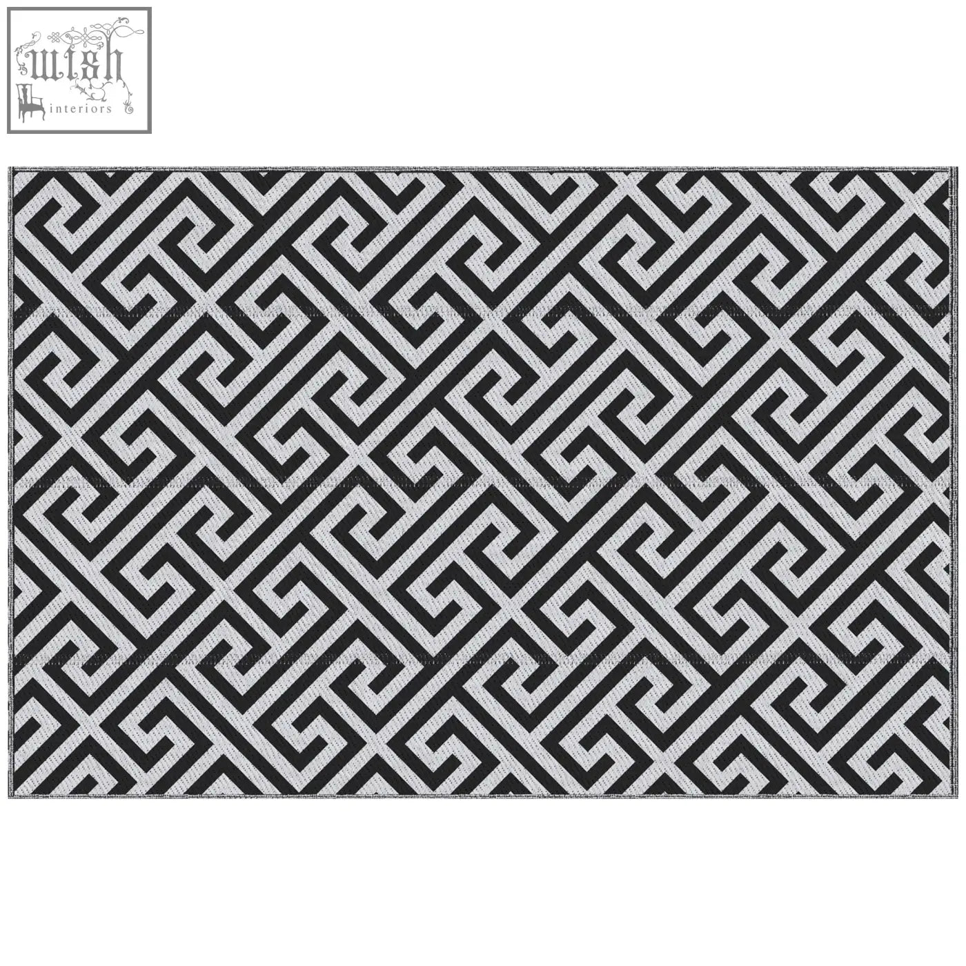 Outsunny black and white outdoor rug with greek key design made of plastic straw perfect for road tour and camping