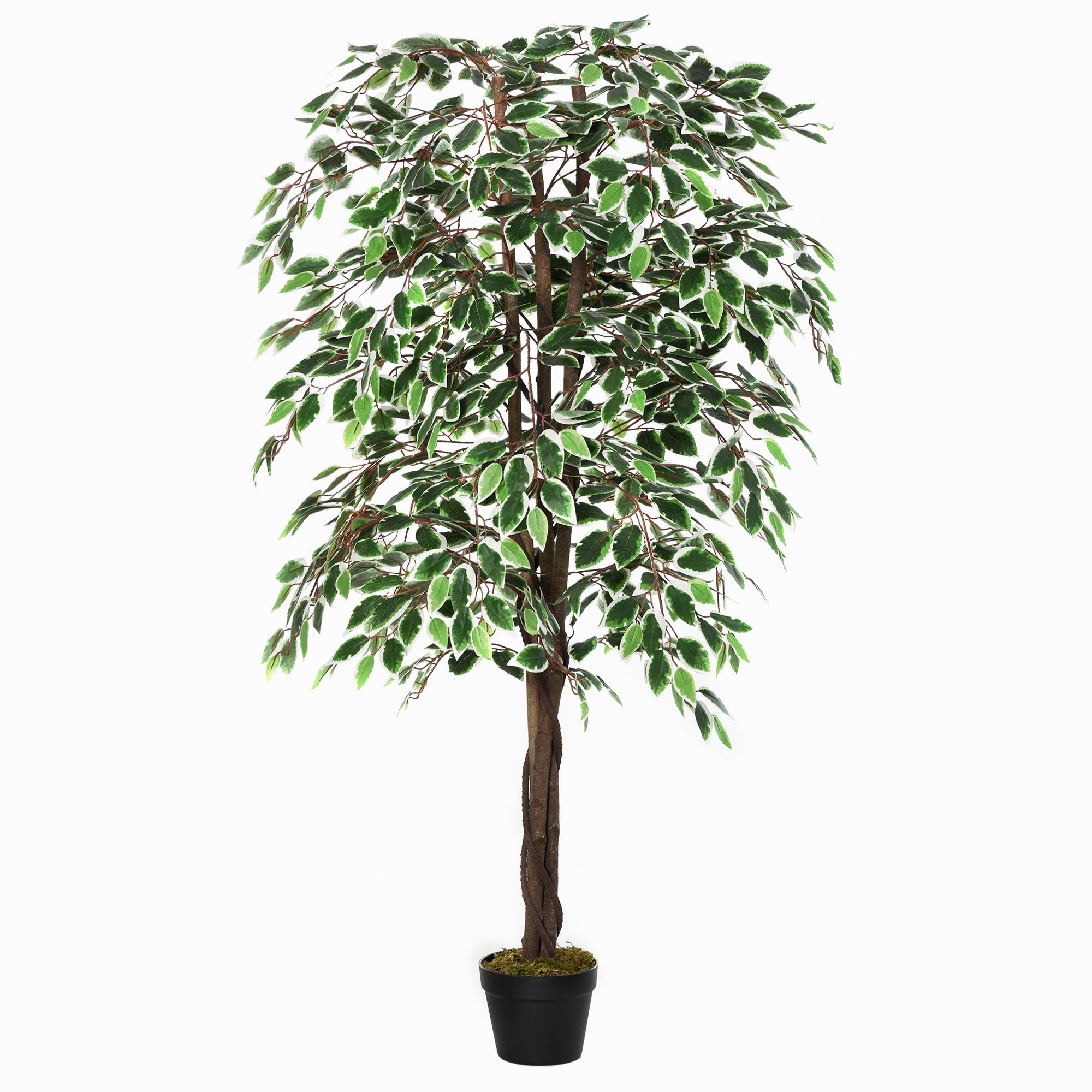 Outsunny 160cm artificial ficus with variegated green and white leaves in a cement-filled black nursery pot for indoor outdoor use