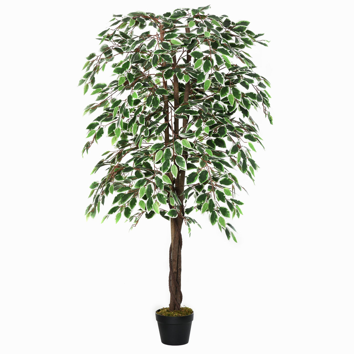Outsunny 160cm artificial ficus with variegated green and white leaves in a cement-filled black nursery pot for indoor outdoor use