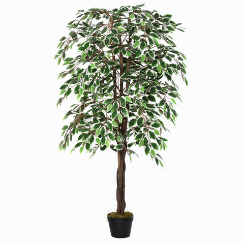 Outsunny 160cm artificial ficus with variegated green and white leaves in a cement-filled black nursery pot for indoor outdoor use