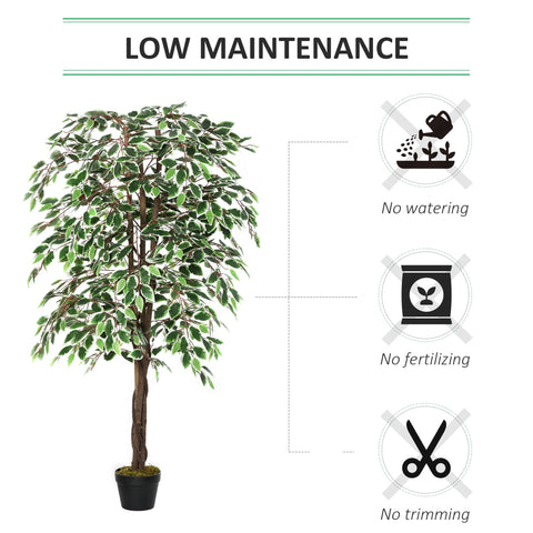Artificial ficus silk tree in green with cement-filled black pot no watering fertilizing or trimming needed