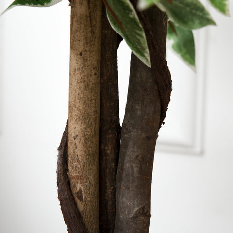 Outsunny 160cm artificial ficus with variegated green and white leaves growing from faux wood trunks in cement-filled pot