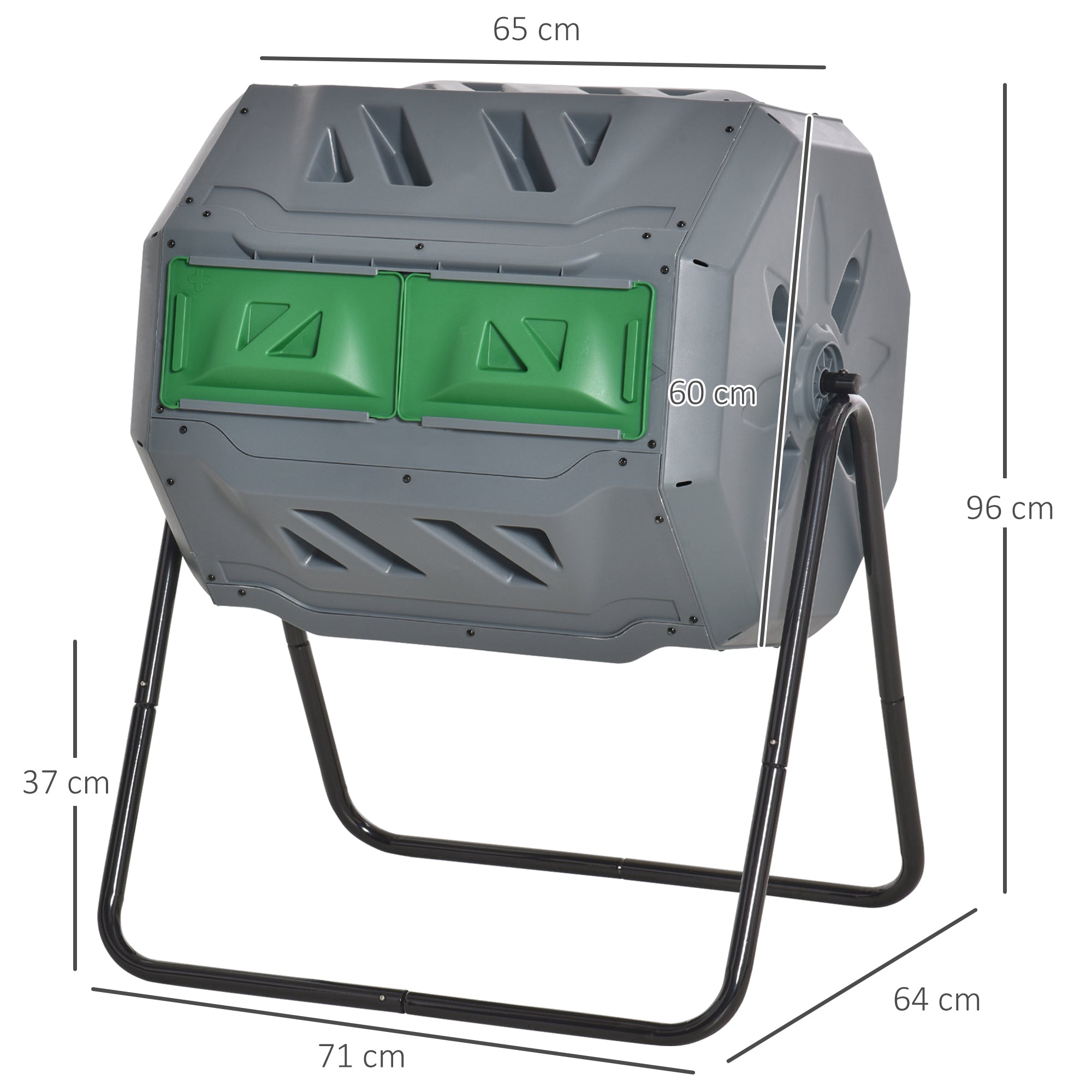 Outsunny 160l grey plastic compost bin with two chambers and black metal stand for easy composting