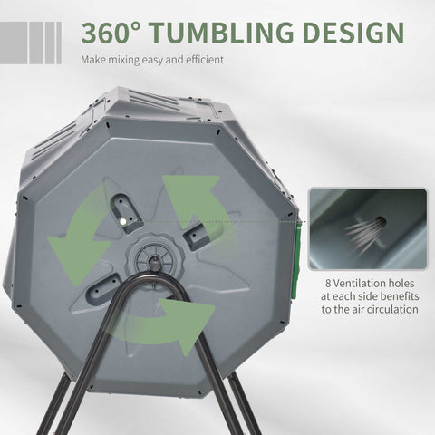 Gray outsunny 160l compost bin with two chambers features 360° tumbling design and ventilation holes for airflow
