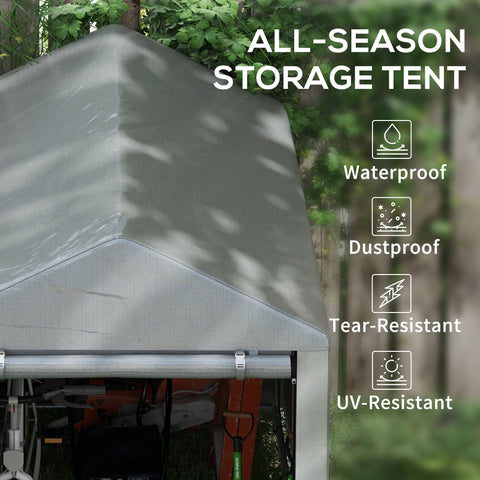 Gray outsunny garden shed with galvanised steel frame and waterproof fabric for temporary garden storage