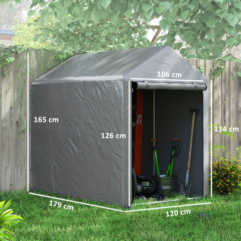 Gray fabric temporary garden shed with galvanised steel frame and roll-up door by outsunny in light grey
