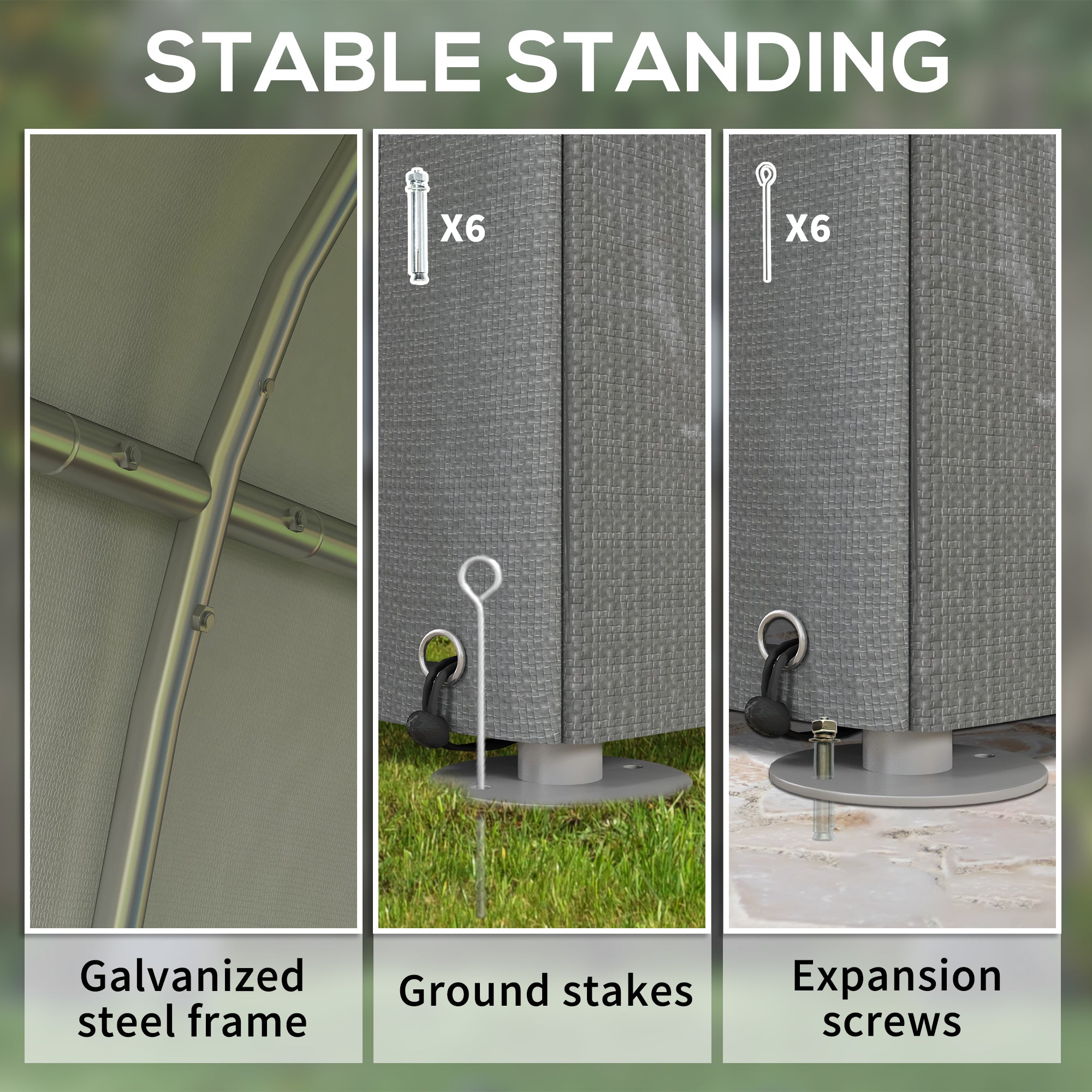 Outsunny light grey temporary garden shed with galvanised steel frame and reinforced base for stable standing
