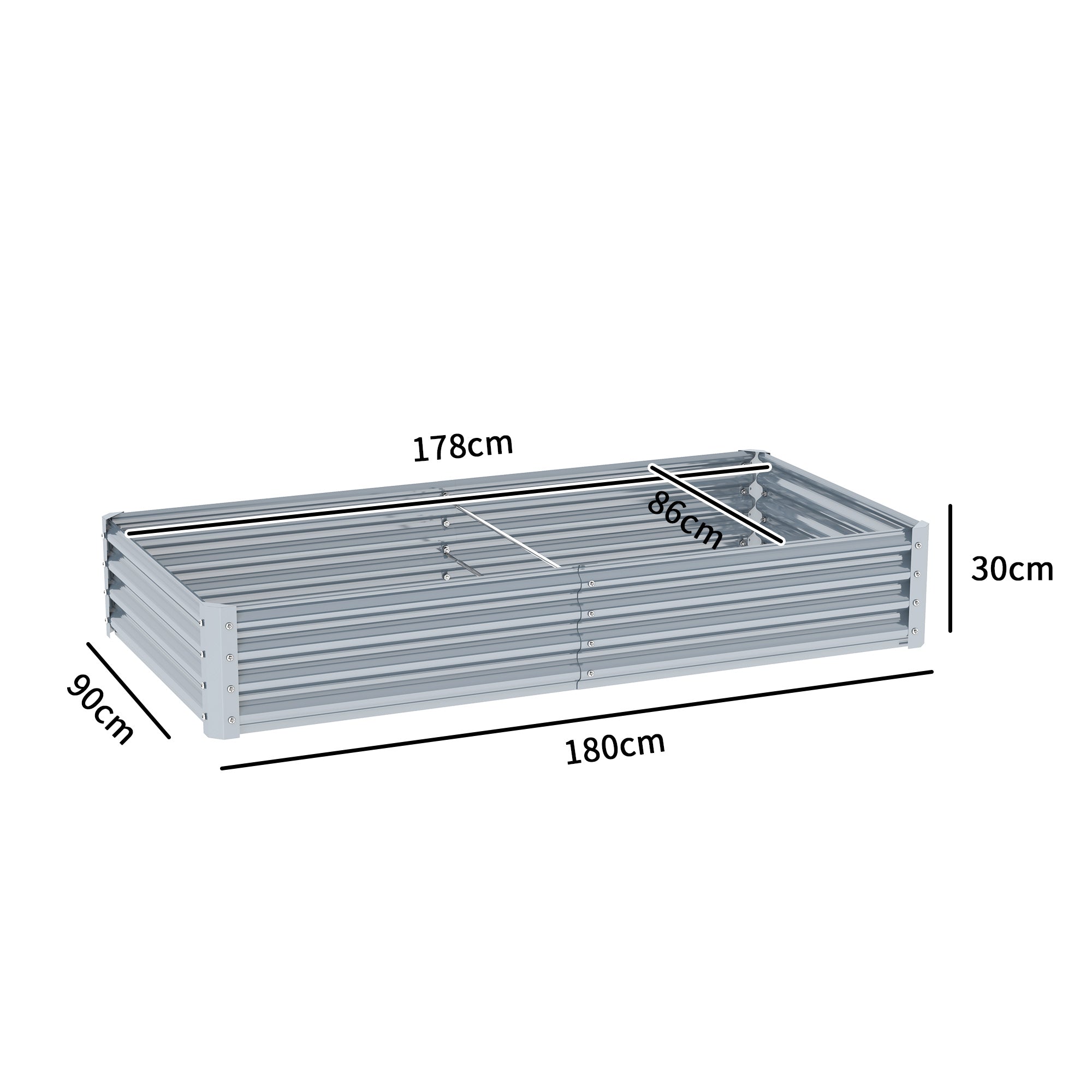 Silver outsunny 180 x 90cm galvanised steel garden planter with powder coating and direct soil contact design