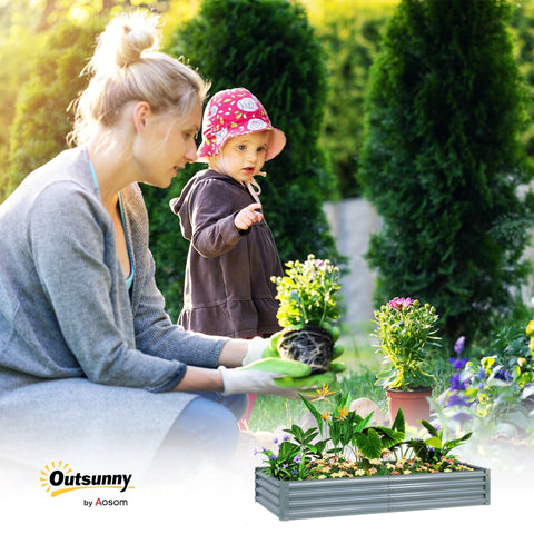 Gray galvanised steel garden planter with ridges and powder coating for direct soil contact by outsunny