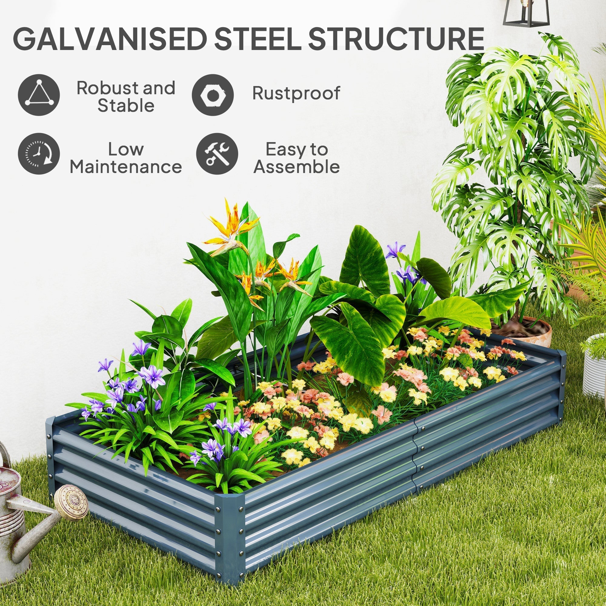 Outsunny 180 x 90cm galvanised steel raised garden bed with powder coating and reinforced corners for direct soil contact