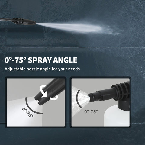 Black adjustable spray nozzle with 0°-75° angle for versatile cleaning on outsunny 1800w power washer with 150 bar pressure