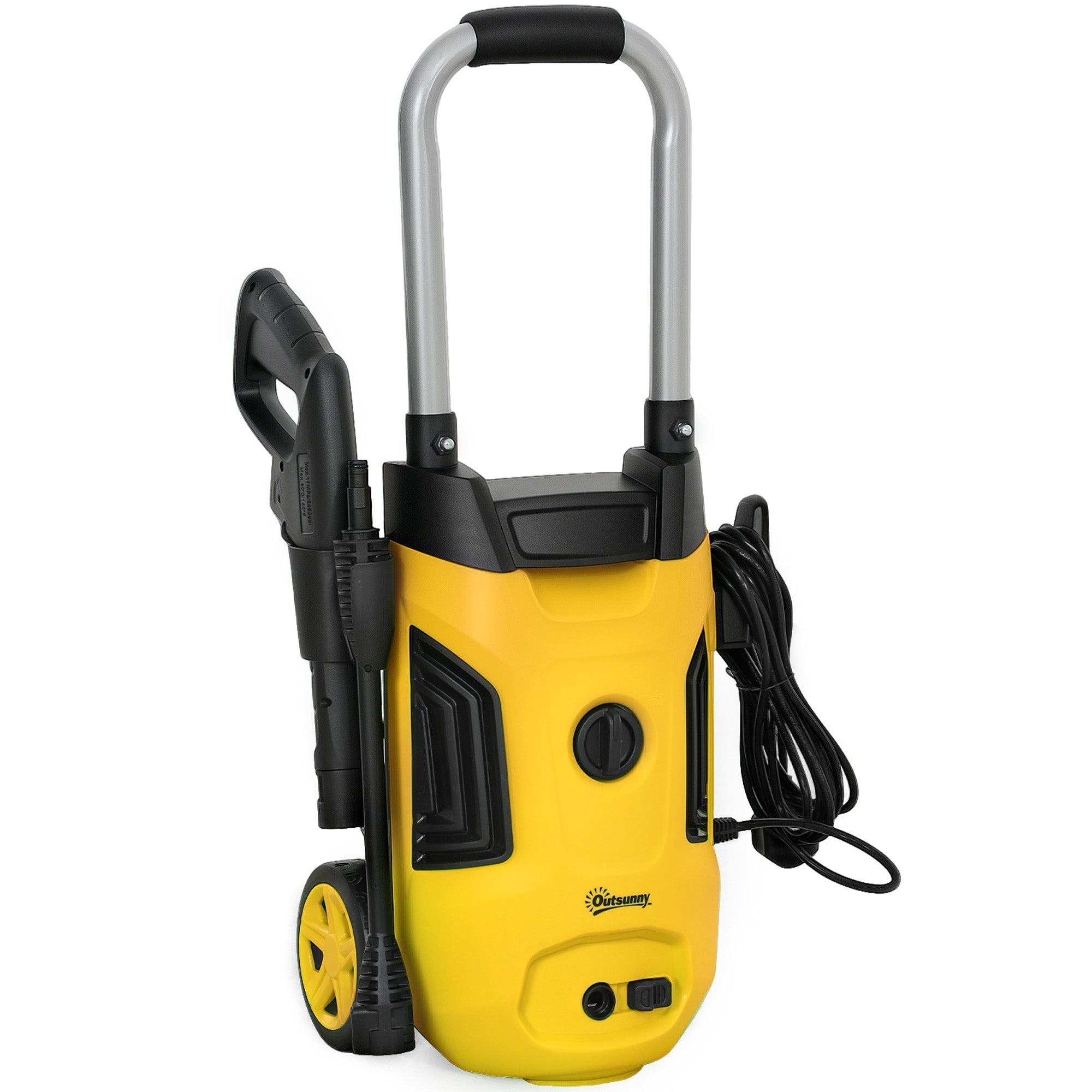 Outsunny yellow and black portable electric pressure washer with 150 bar pressure steel handle spray gun and power cord