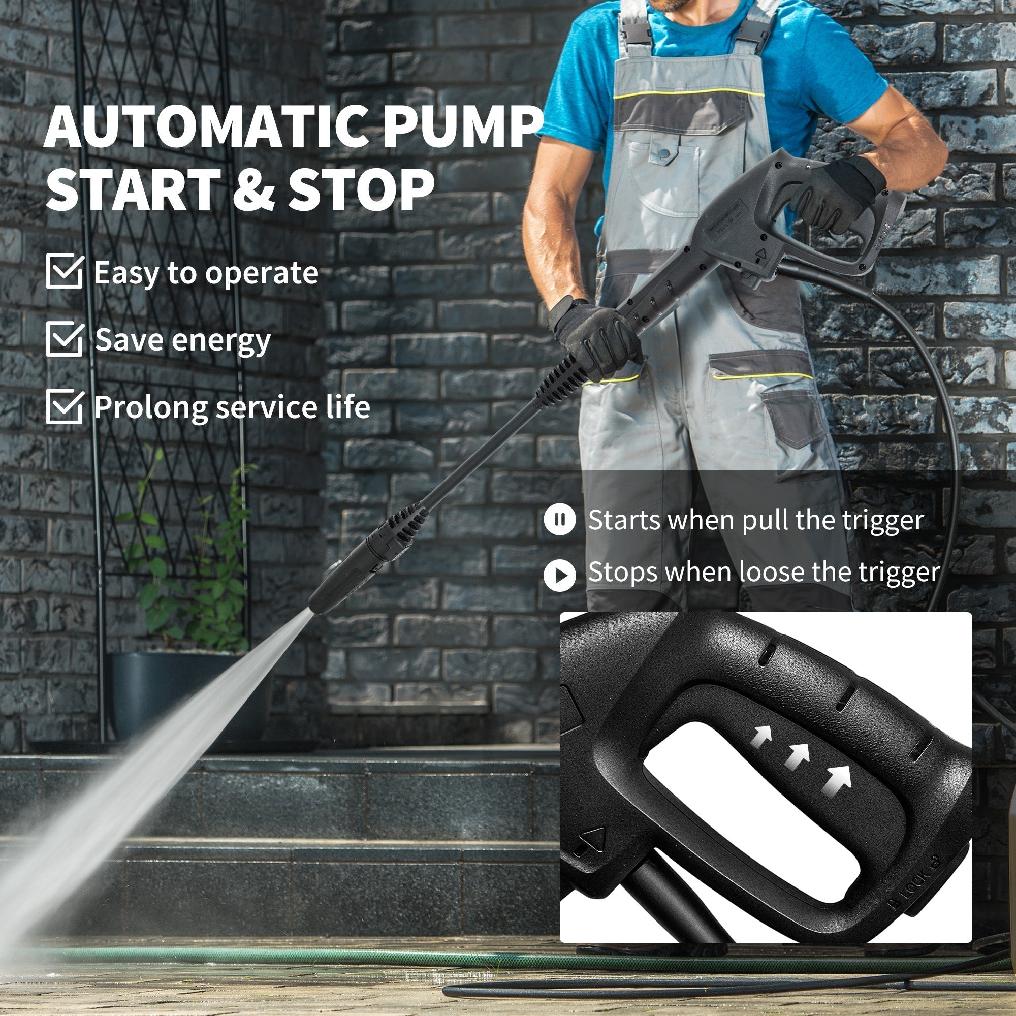 Black spray gun with ergonomic grip and trigger for outsunny 1800w power washer 150 bar pressure and power cord