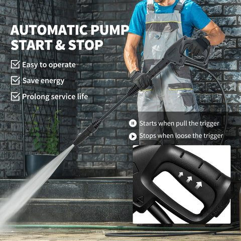 Black spray gun with ergonomic grip and trigger for outsunny 1800w power washer 150 bar pressure and power cord